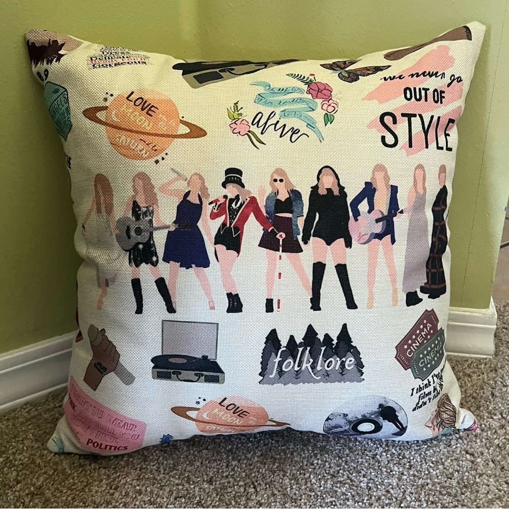 Trendy Taylor Swift Eras Graphic Throw Pillow 15”x15”